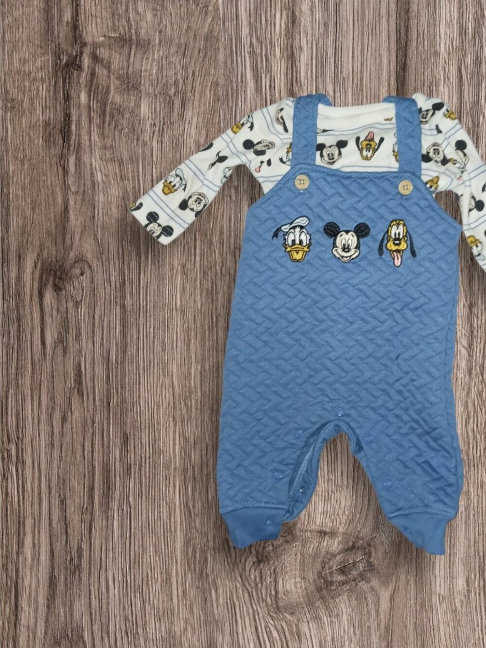 Disney Baby Mickey Mouse Donald Duck Pluto Quilted Overall Outfit Set Size 0-3 M